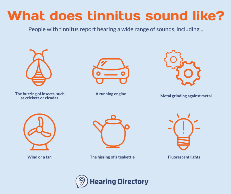 Illustration explaining what tinnitus can sound like.